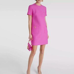 $3980 Valentino Garavani VGold Crepe Couture Pink Mini Dress 38
